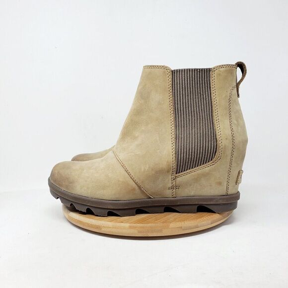 Sorel Joan of Arctic Wedge Chelsea Boots Womens 10.5 Tan Burnished Brown Winter - Picture 1 of 12